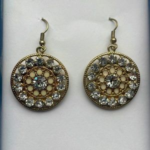 Gold/CZ/opal circle pendant earrings